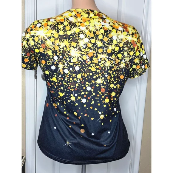 Women's Unbranded Short Sleeve Tee Plus 4X Black Gold Sparkle - Picture 2 of 3